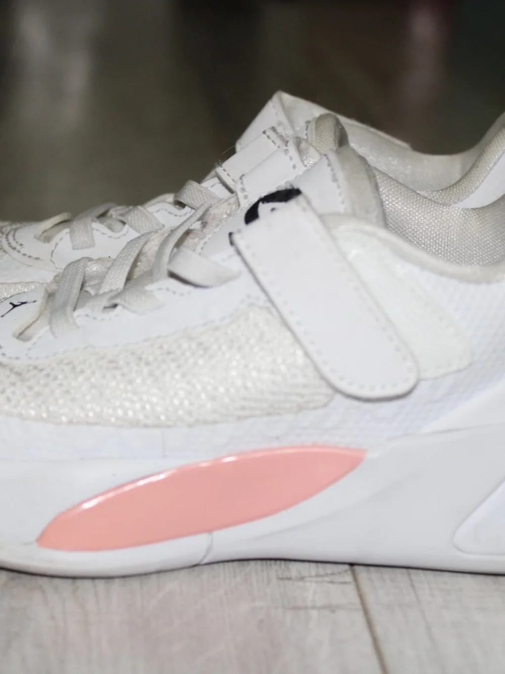 Jordan Kids White Sneakers with Light Pink Accents 13/13.5